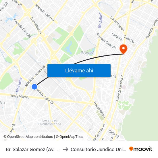 Br. Salazar Gómez (Av. Centenario - Kr 65) (A) to Consultorio Jurídico Universidad Santo Tomás map