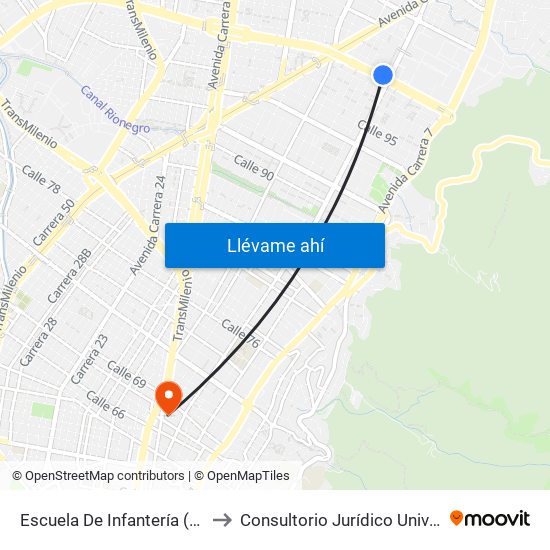 Escuela De Infantería (Ac 100 - Kr 11a) (B) to Consultorio Jurídico Universidad Santo Tomás map