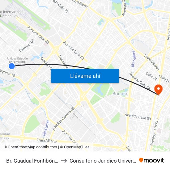 Br. Guadual Fontibón (Cl 17 - Kr 96h) to Consultorio Jurídico Universidad Santo Tomás map