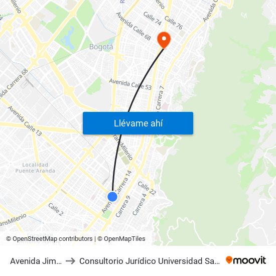 Avenida Jiménez to Consultorio Jurídico Universidad Santo Tomás map