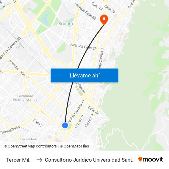 Tercer Milenio to Consultorio Jurídico Universidad Santo Tomás map
