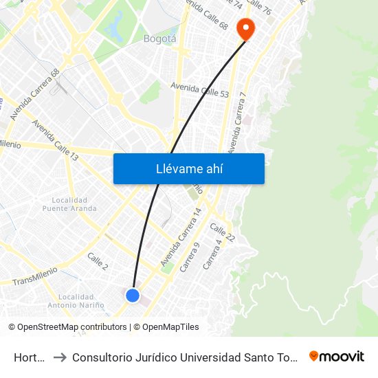 Hortua to Consultorio Jurídico Universidad Santo Tomás map