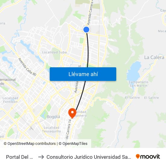 Portal Del Norte to Consultorio Jurídico Universidad Santo Tomás map