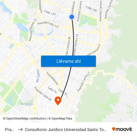 Prado to Consultorio Jurídico Universidad Santo Tomás map