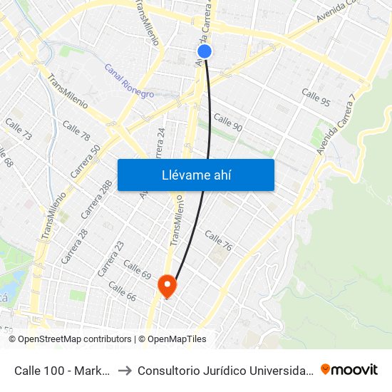 Calle 100 - Marketmedios to Consultorio Jurídico Universidad Santo Tomás map