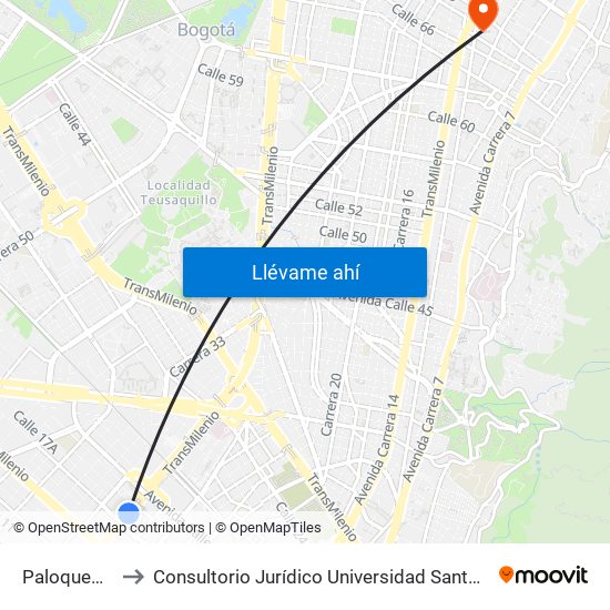 Paloquemao to Consultorio Jurídico Universidad Santo Tomás map