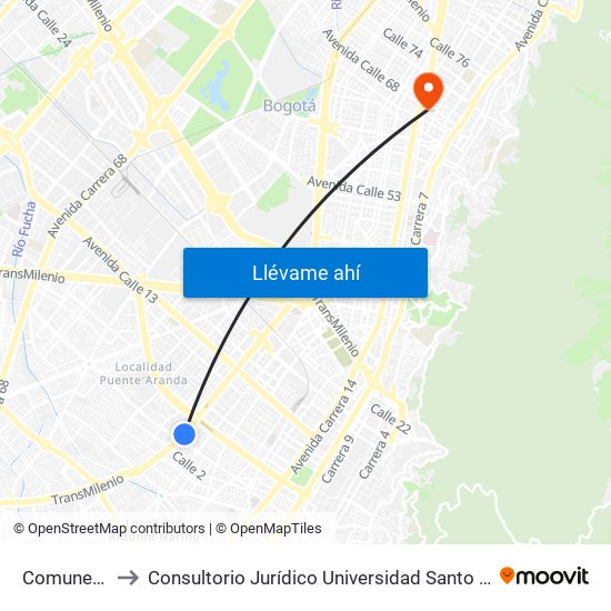 Comuneros to Consultorio Jurídico Universidad Santo Tomás map