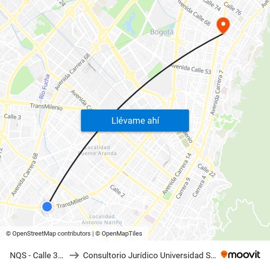 NQS - Calle 38a Sur to Consultorio Jurídico Universidad Santo Tomás map