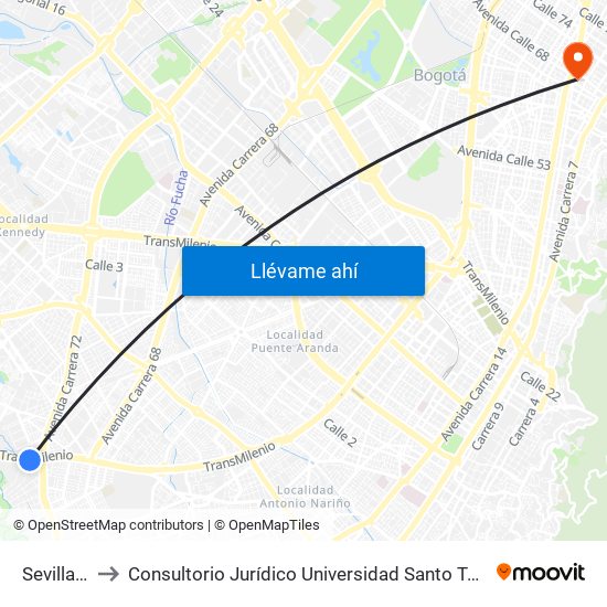 Sevillana to Consultorio Jurídico Universidad Santo Tomás map