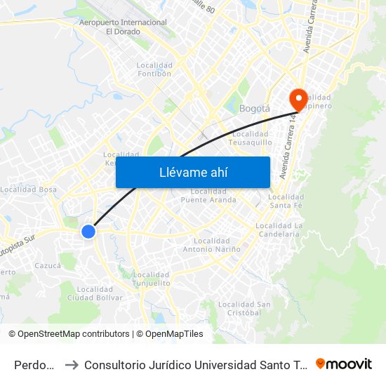 Perdomo to Consultorio Jurídico Universidad Santo Tomás map