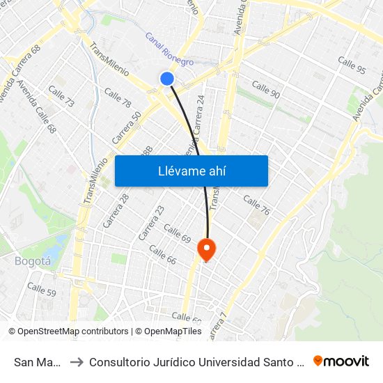 San Martín to Consultorio Jurídico Universidad Santo Tomás map