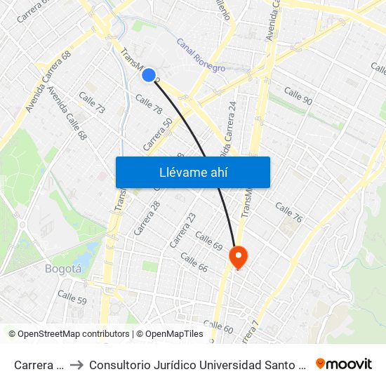 Carrera 47 to Consultorio Jurídico Universidad Santo Tomás map