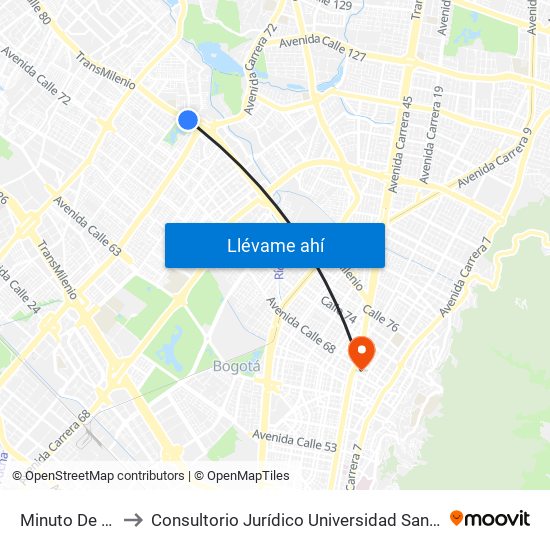 Minuto De Dios to Consultorio Jurídico Universidad Santo Tomás map