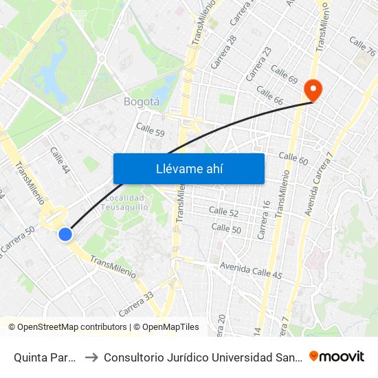 Quinta Paredes to Consultorio Jurídico Universidad Santo Tomás map