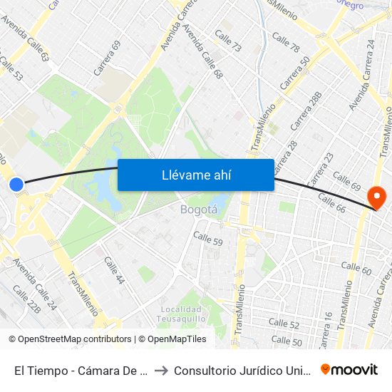 El Tiempo - Cámara De Comercio De Bogotá to Consultorio Jurídico Universidad Santo Tomás map