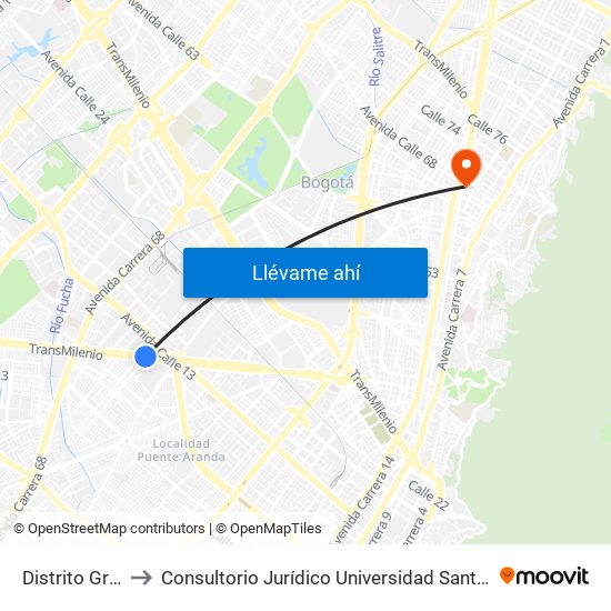Distrito Grafiti to Consultorio Jurídico Universidad Santo Tomás map