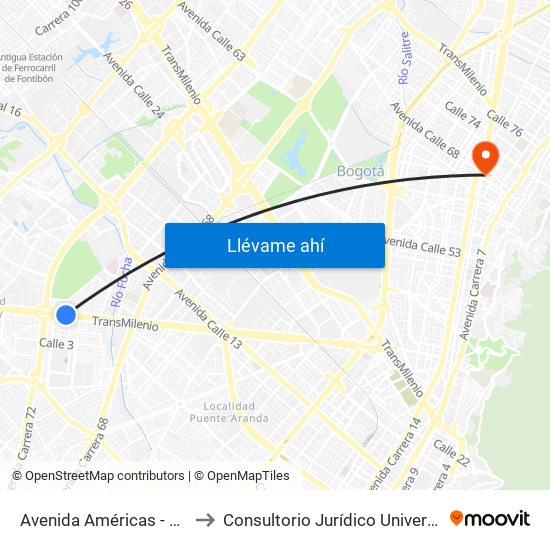 Avenida Américas - Avenida Boyacá to Consultorio Jurídico Universidad Santo Tomás map