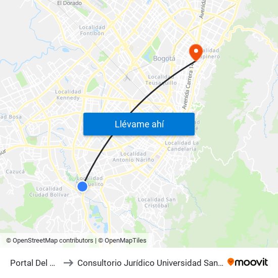 Portal Del Tunal to Consultorio Jurídico Universidad Santo Tomás map