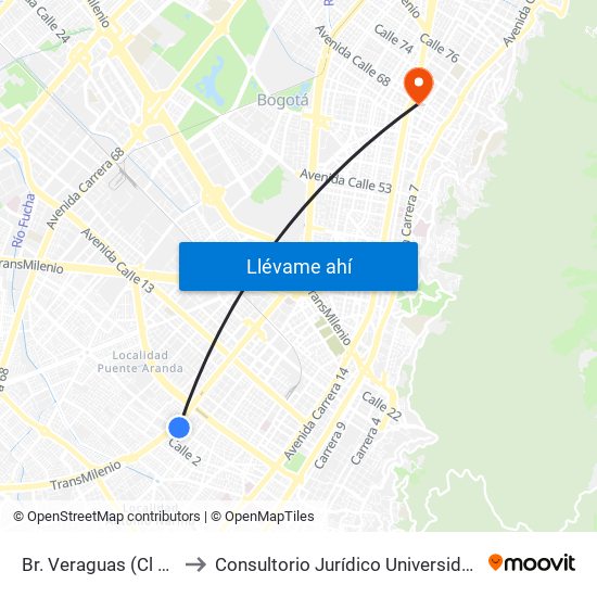 Br. Veraguas (Cl 3 - Kr 29a) to Consultorio Jurídico Universidad Santo Tomás map