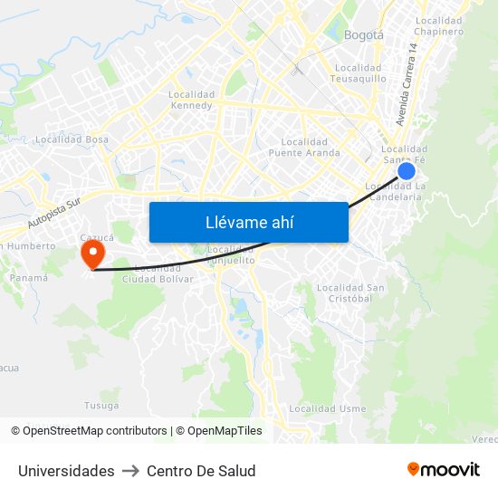 Universidades to Centro De Salud map