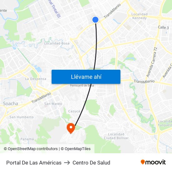 Portal De Las Américas to Centro De Salud map