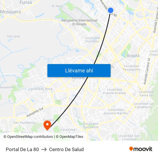 Portal De La 80 to Centro De Salud map