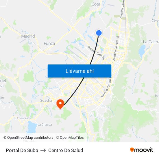 Portal De Suba to Centro De Salud map