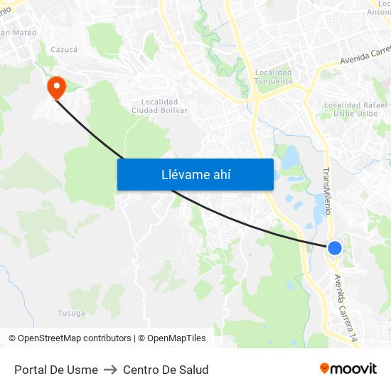 Portal De Usme to Centro De Salud map