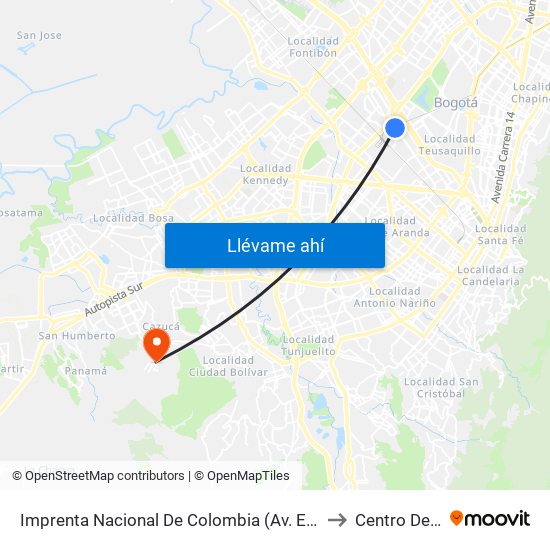 Imprenta Nacional De Colombia (Av. Esperanza - Kr 66) to Centro De Salud map