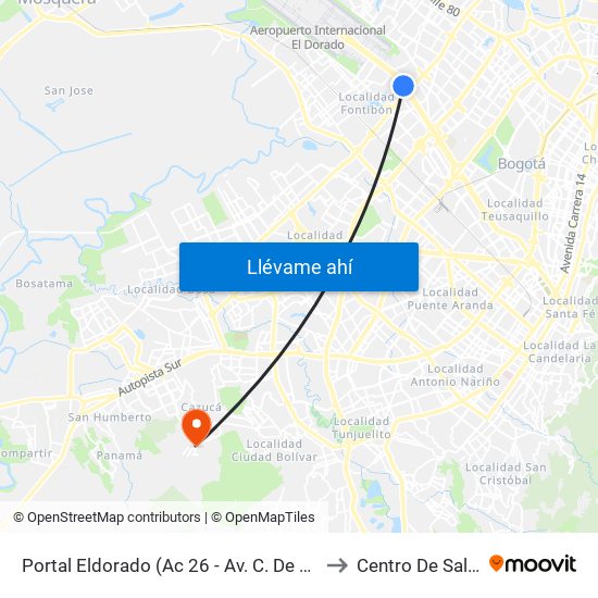 Portal Eldorado (Ac 26 - Av. C. De Cali) to Centro De Salud map