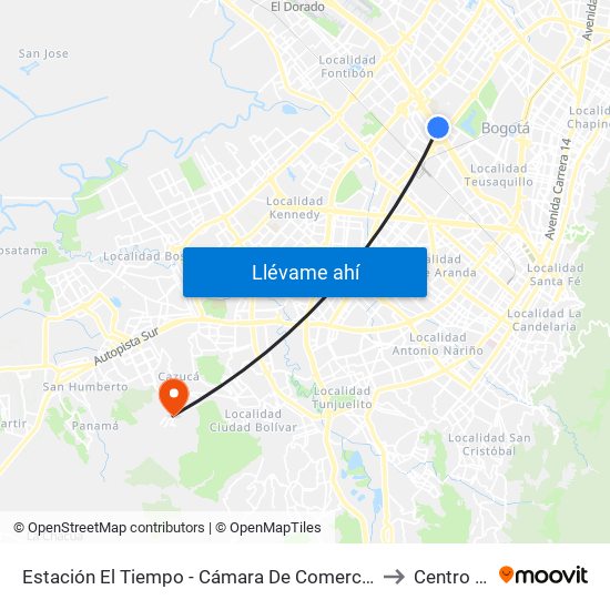 Estación El Tiempo - Cámara De Comercio De Bogotá (Ac 26 - Kr 68b Bis) to Centro De Salud map