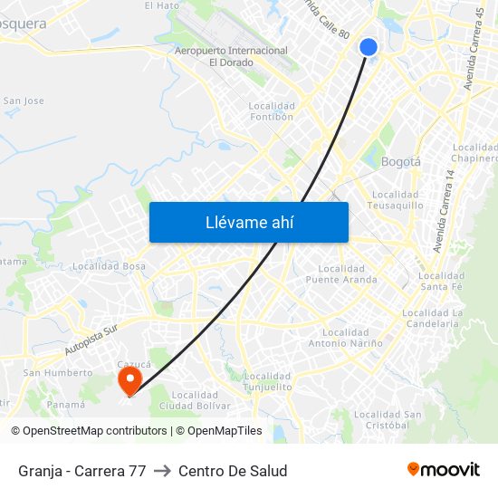 Granja - Carrera 77 to Centro De Salud map