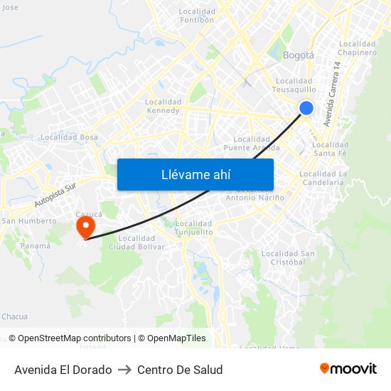 Avenida El Dorado to Centro De Salud map