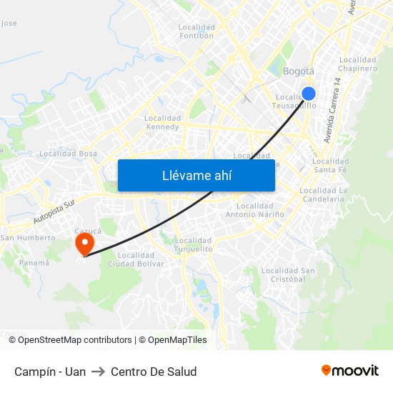 Campín - Uan to Centro De Salud map