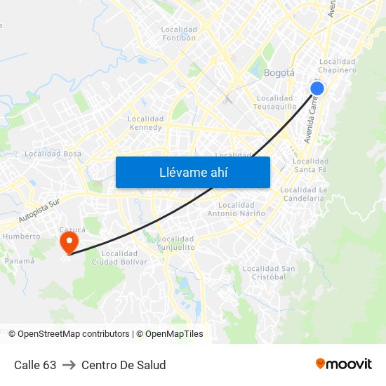 Calle 63 to Centro De Salud map