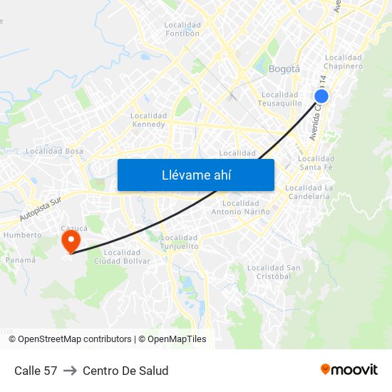 Calle 57 to Centro De Salud map