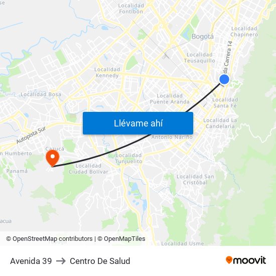 Avenida 39 to Centro De Salud map