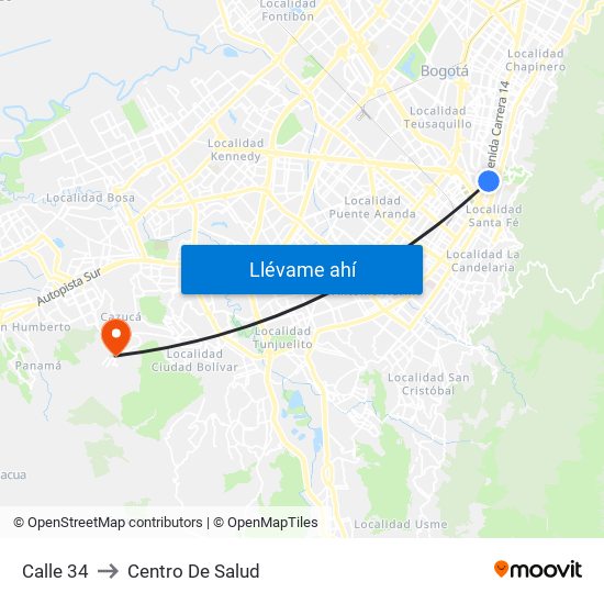 Calle 34 to Centro De Salud map
