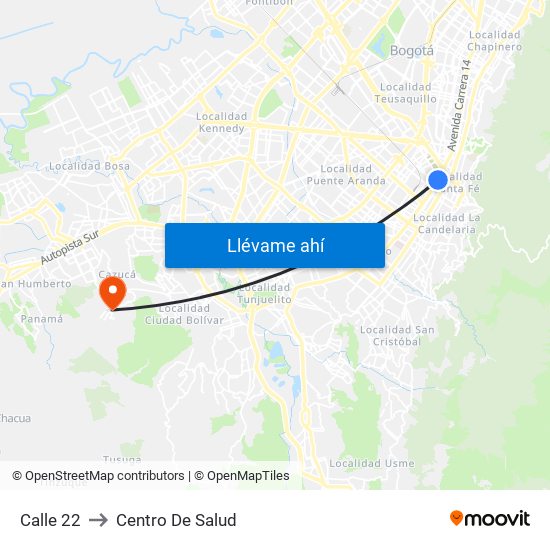 Calle 22 to Centro De Salud map