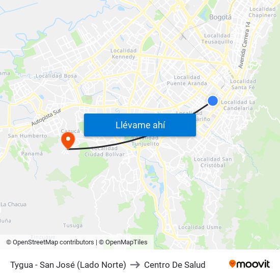 Tygua - San José (Lado Norte) to Centro De Salud map