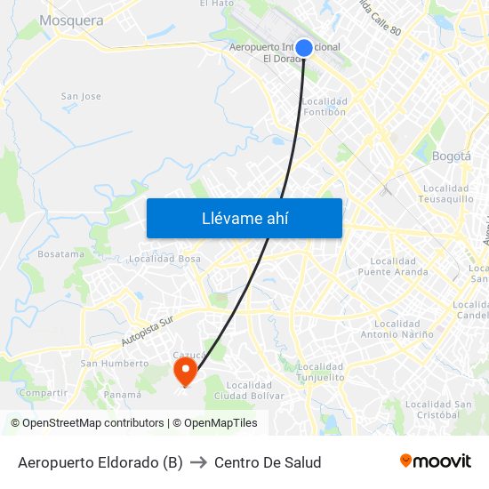 Aeropuerto Eldorado (B) to Centro De Salud map