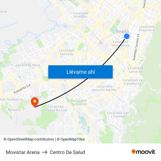 Movistar Arena to Centro De Salud map