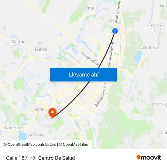 Calle 187 to Centro De Salud map