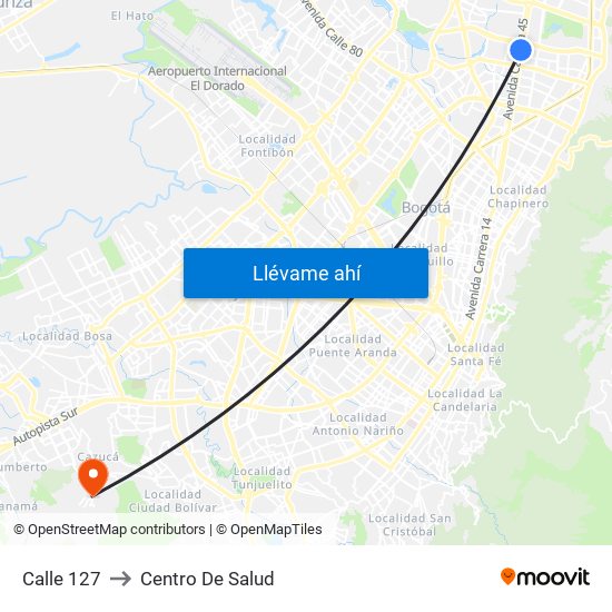 Calle 127 to Centro De Salud map