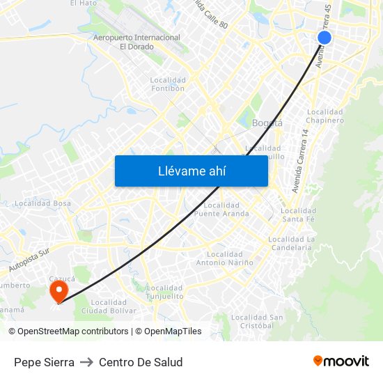 Pepe Sierra to Centro De Salud map