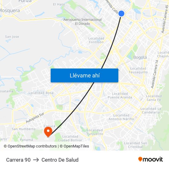 Carrera 90 to Centro De Salud map