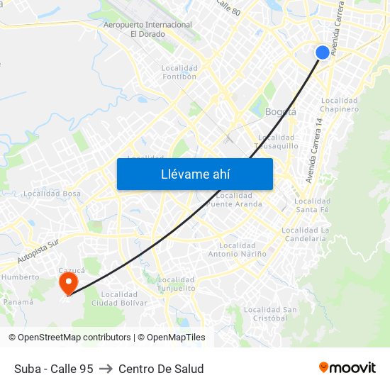 Suba - Calle 95 to Centro De Salud map