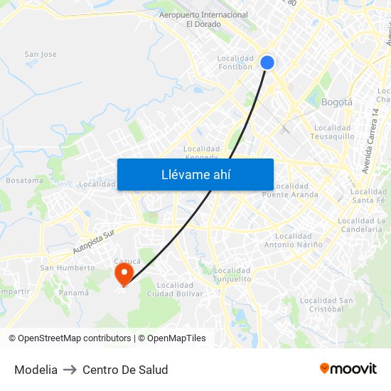 Modelia to Centro De Salud map