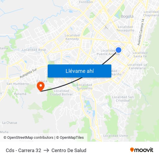 Cds - Carrera 32 to Centro De Salud map