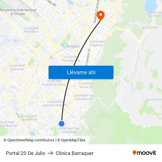 Portal 20 De Julio to Clínica Barraquer map